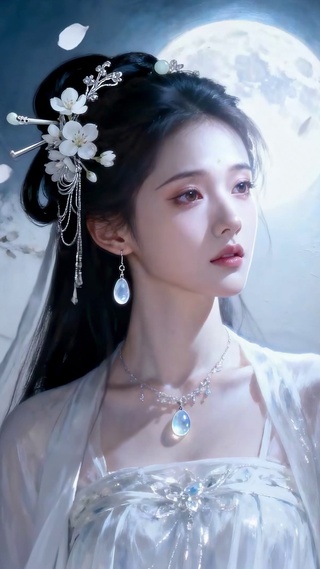 月夜樱花下古风美女