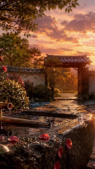 暮色庭院樱花景