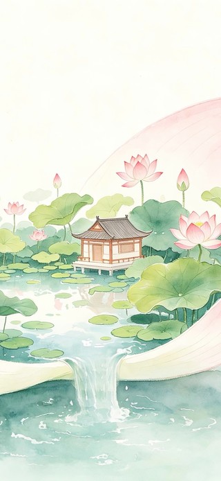 花瓣中的微观荷塘景色
