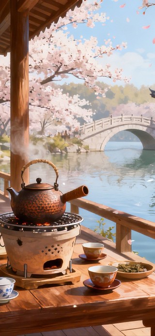 春日湖边赏樱品茶