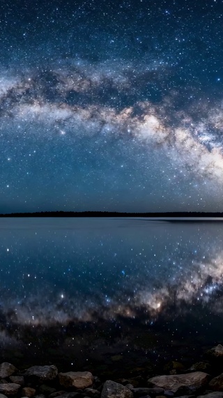 静谧湖畔璀璨银河星空