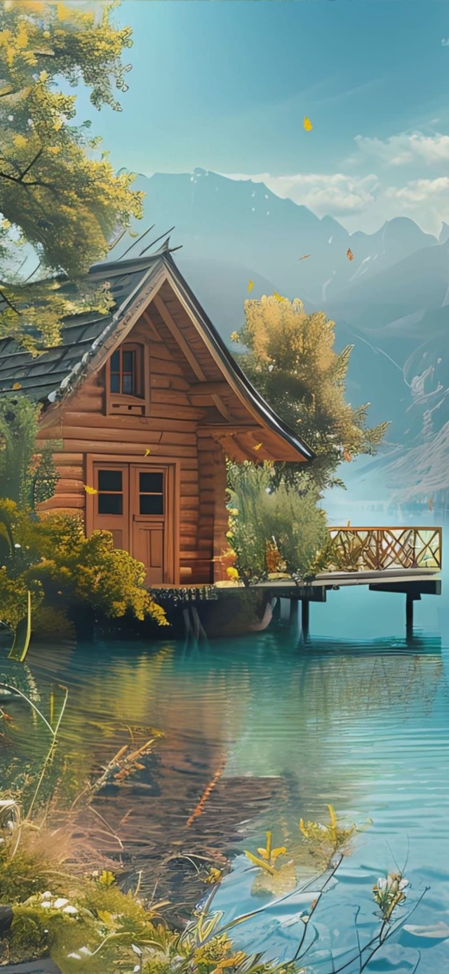 护眼蓝天白云树木河流