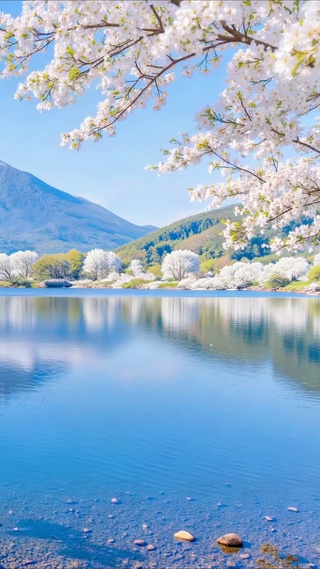 富士山下樱花美景