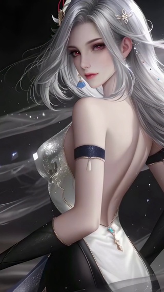 白发美背少女