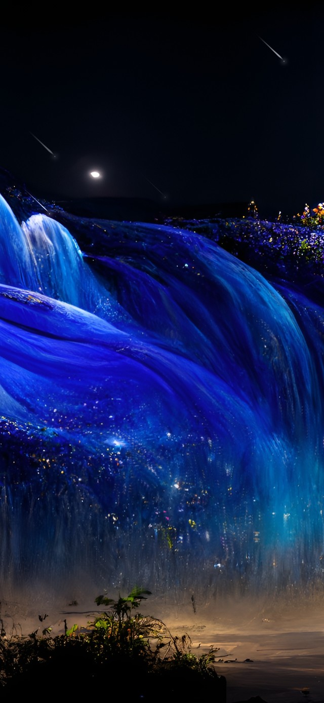 AI治愈荧光蓝色瀑布