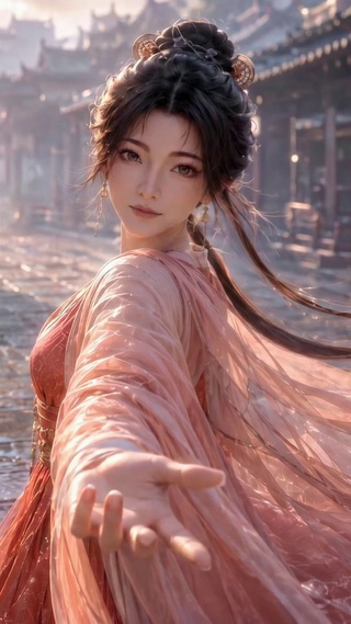 雨后古镇古风汉服美女