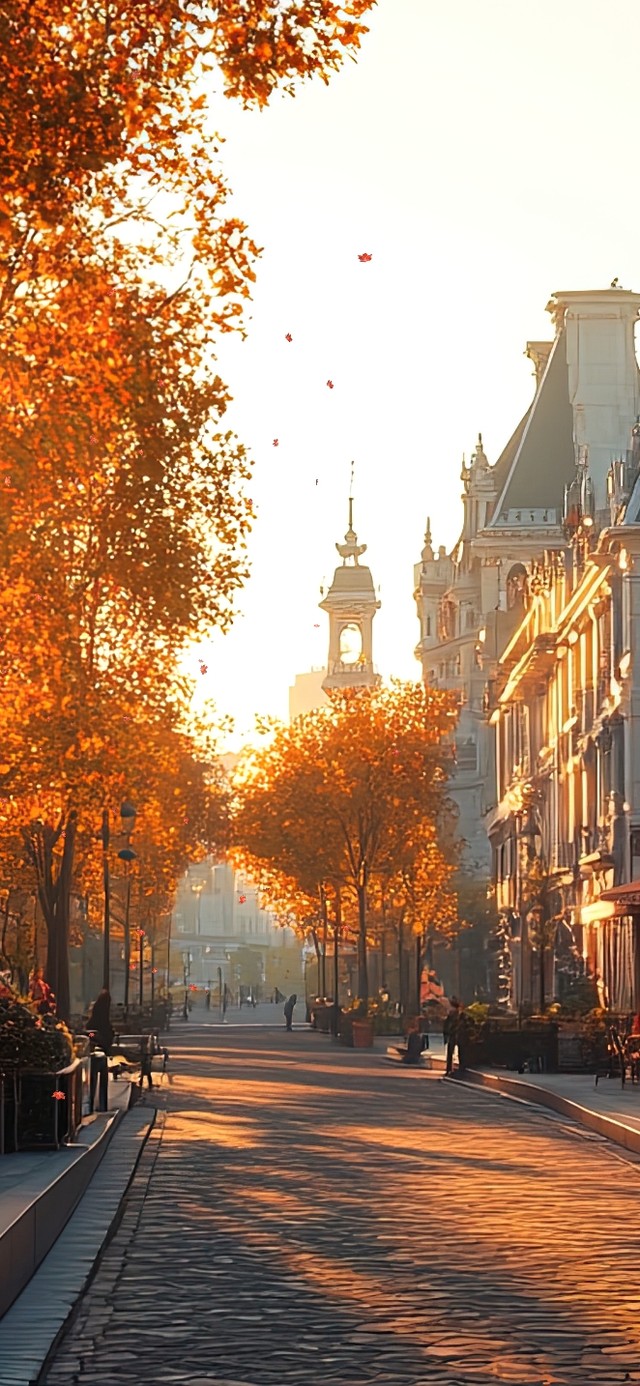 秋日黄昏落日静谧街道