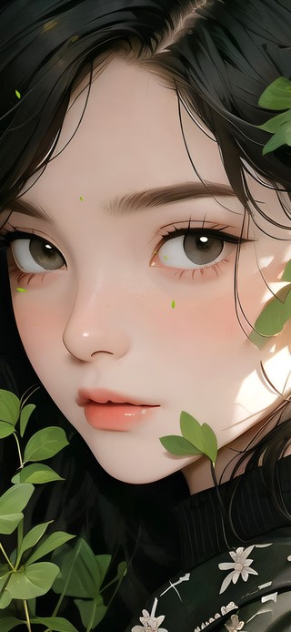 绿叶长发女孩