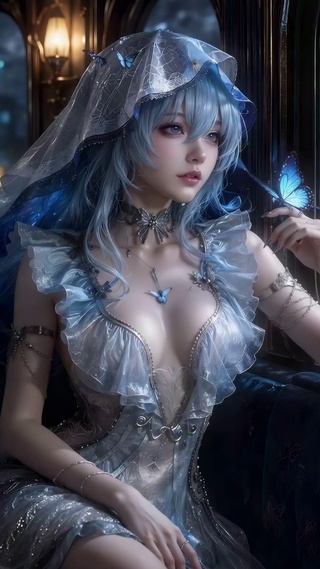 雨夜列车蓝发蝴蝶少女