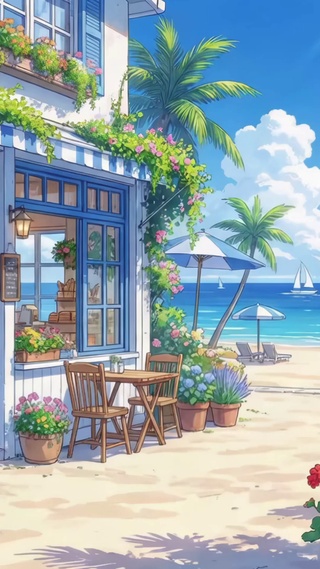 海边蓝白咖啡馆