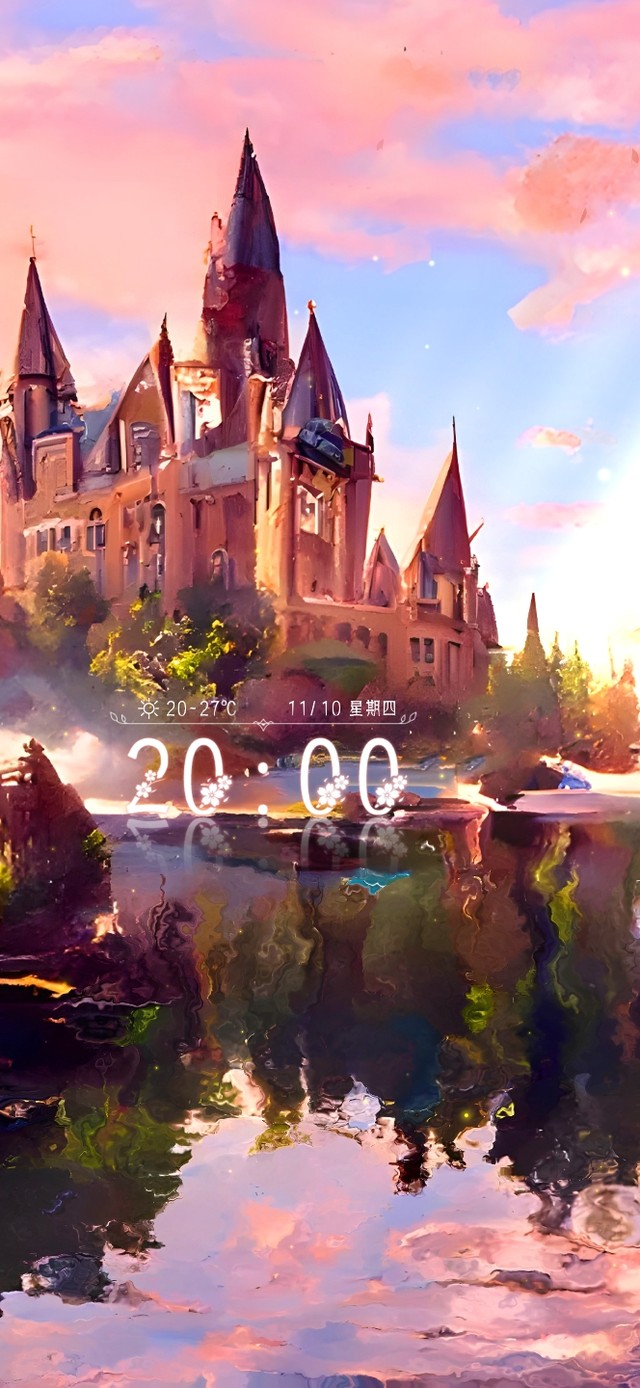 唯美梦幻黄昏湖畔城堡