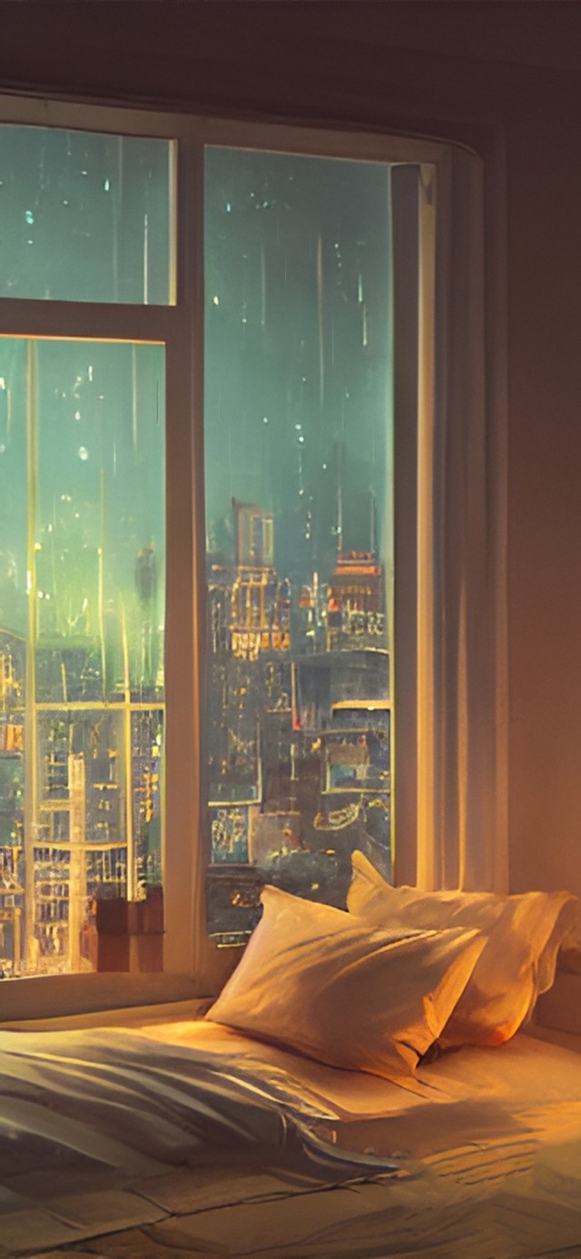 夜晚窗外雨中都市