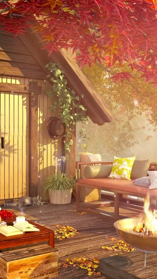 唯美秋林木屋