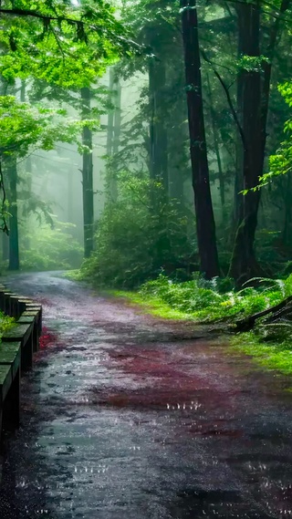 雨天幽静树林小路