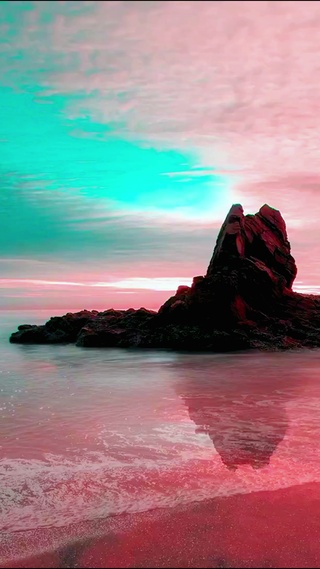 唯美晚霞海浪4K