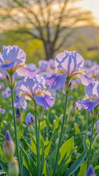 暖光鸢尾花田治愈风景