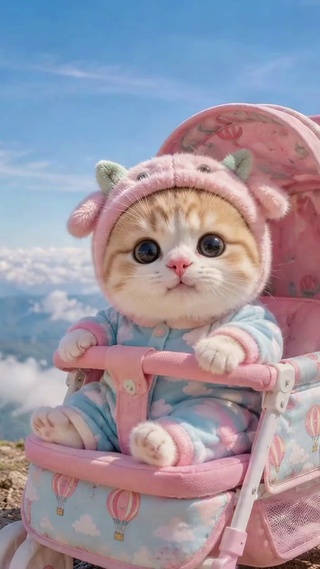 山顶云海可爱萌猫咪