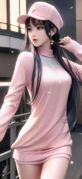 4k可爱粉衣服靓丽美少女