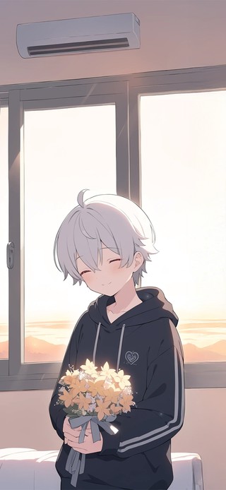 唯美房间花束男孩