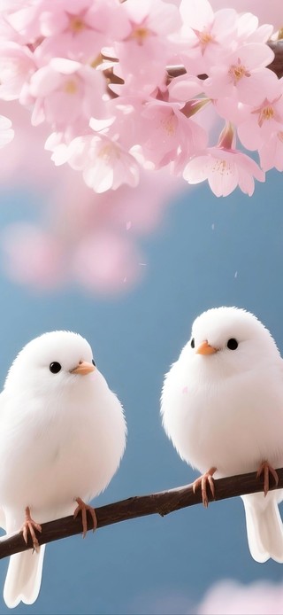 唯美清新春樱白雀