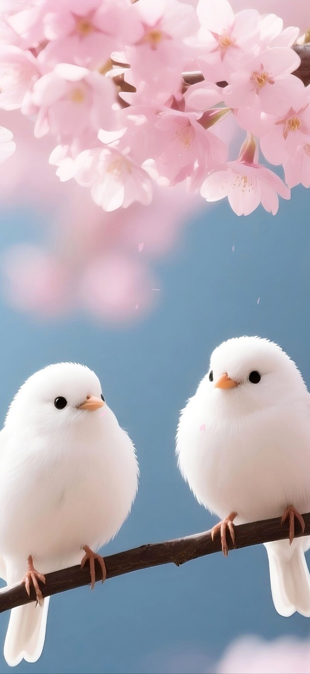 唯美清新春樱白雀