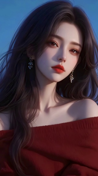 暮色海边少女
