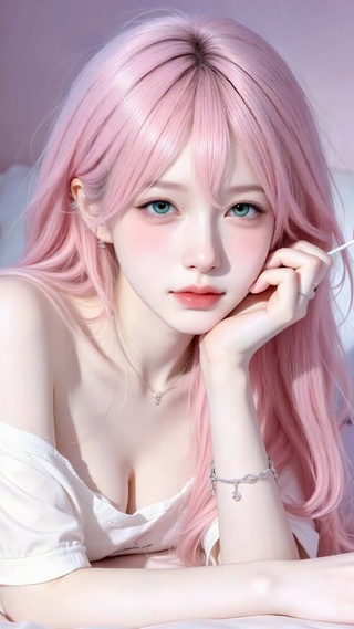 粉发甜美居家美女