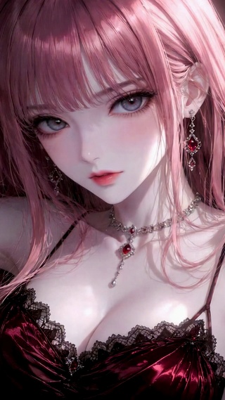 粉发红裙性感美女