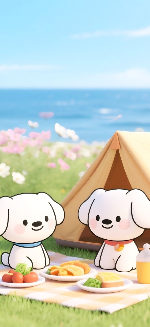 假期海边露营的小萌宠