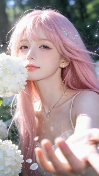 林间绣球花清纯美女