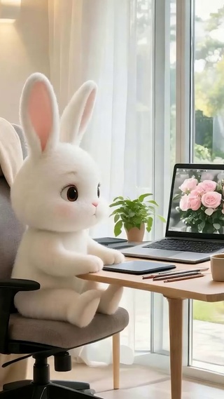 萌宠兔子看电脑