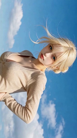 晴空下的金发清纯美少女
