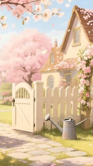 护眼樱花树木房屋