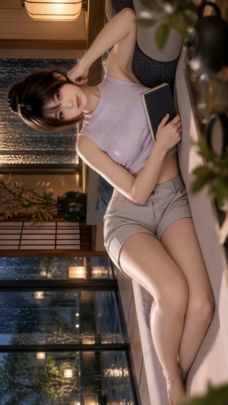 雨夜暖室休闲美女