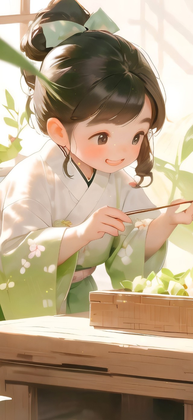端午包粽子女孩