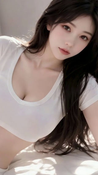卧室阳光清纯长发美女