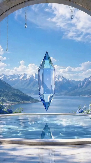 蓝水晶前的治愈山湖美景