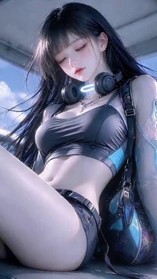 蓝天下游轮唯美少女