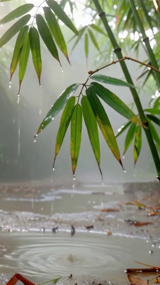 雨落竹林晨光