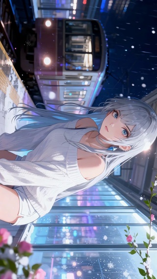雨夜站台银发二次元美少女