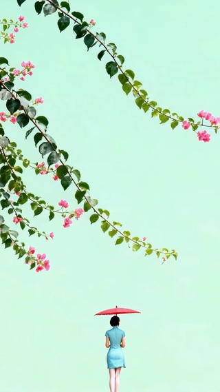 樱花下的静谧背影