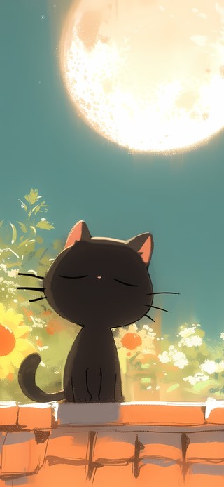 赏月的小黑猫