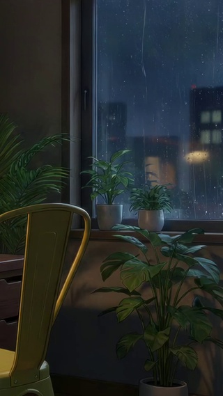 雨夜窗灯