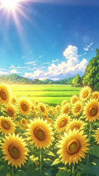 蓝天白云阳光明媚 向日葵花海