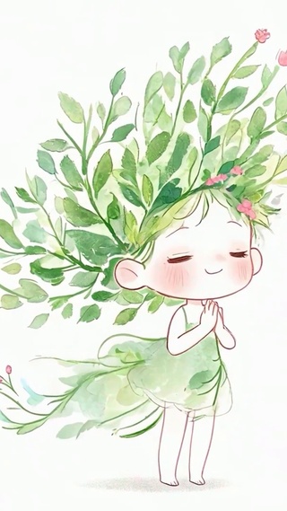 戴着花草女孩