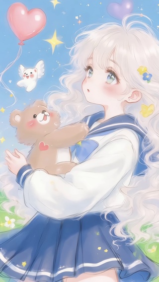 白发少女的萌趣相伴