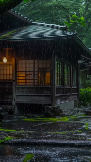 幽静雨天木屋