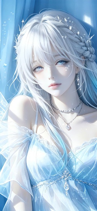 蓝色窗前的少女