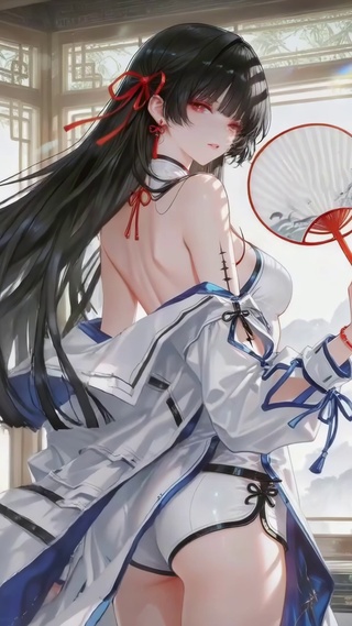 竹影窗前的执扇少女千咲