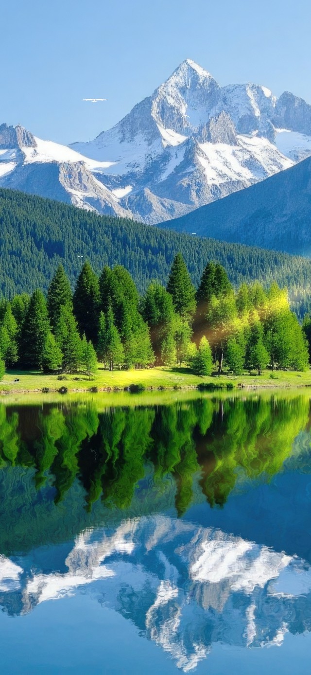 自然之美镜湖雪山